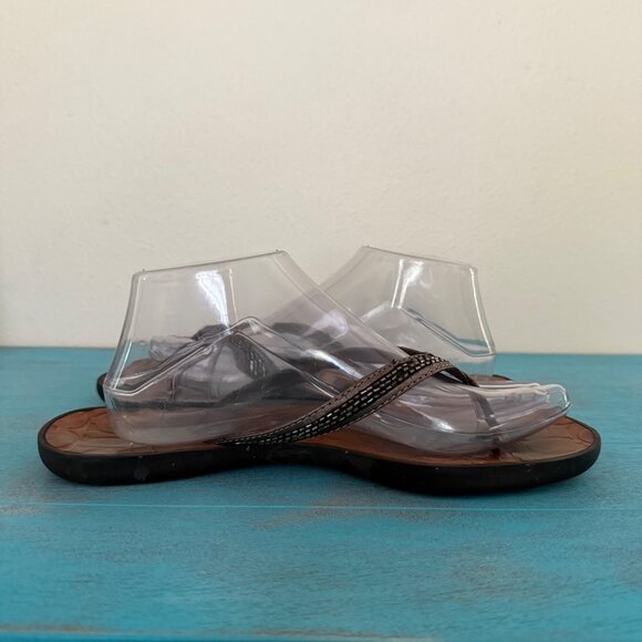 COACH Laurel Leather Silver Gray Bugle Beaded Flip Flop Sandals Sz 9.5 - Picture 7 of 11